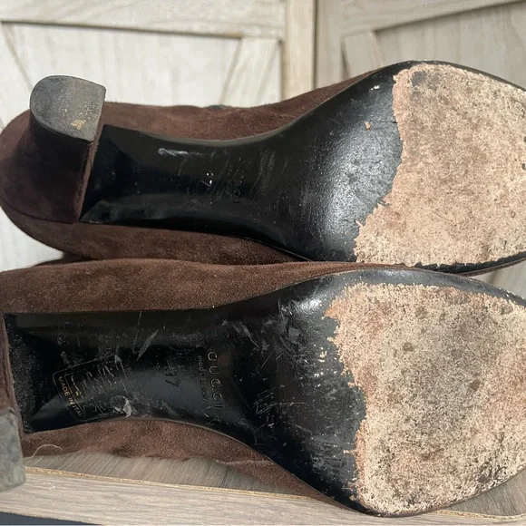 Gucci tall brown suede leather boots with classic web detail size 37 - Picture 13 of 15